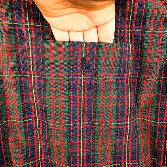 Ralph Lauren BIG SHIRT Mens Medium Red Tartan Plaid Pony Oversized Baggy Oxford - Picture 12 of 13